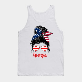 Georgia girl Messy bun , American Girl , Georgia Flag Tank Top